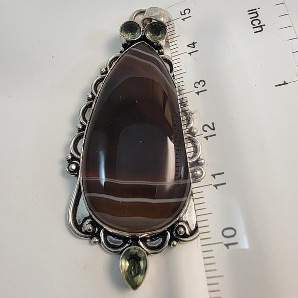 Necklace Pendants Botswana Agate and Peridot Handmade Jewelry Sterling Silver - Picture 1 of 10